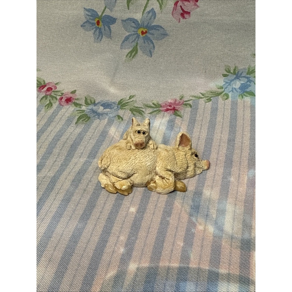 Mini Pig Figurine 1" Resin Mama & Baby Piglet Cute Farm Animal Sculpture
